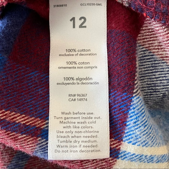 OshKosh B’Gosh Multi-Coloured Plaid Long-sleeved Shirt Size 12 - Picture 7 of 9